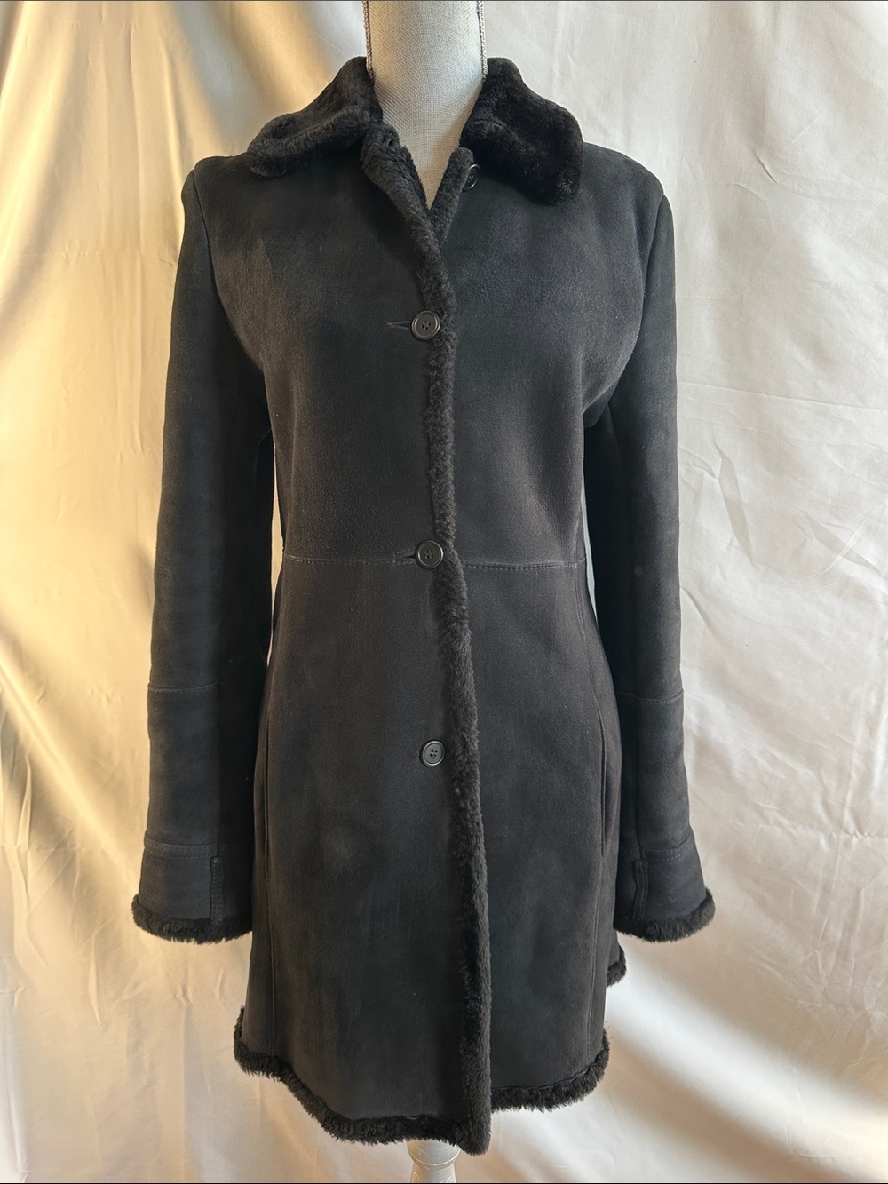 Women’s Searle Black Suede Shearling Trim Coat